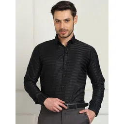SZN Standard Fit Horizontal Striped Spread Collar Satin Formal Shirt-picture-14