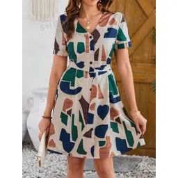 SZN Women Abstract Printed V-Neck Fit & Flare Dress-picture-29