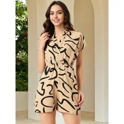 SZN Women Beige & Black Polyester Abstract Printed Short Jumpsuit-picture-20
