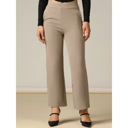 SZN Women Beige Lycra Straight Fit Easy Wash Trousers-picture-19