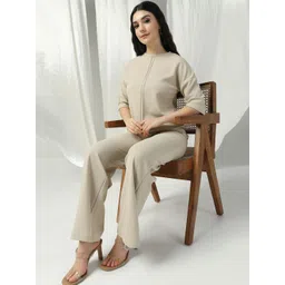 SZN Women Beige Solid Polyester Sweatshirt & Trousers image 4