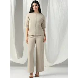 SZN Women Beige Solid Polyester Sweatshirt & Trousers image 1