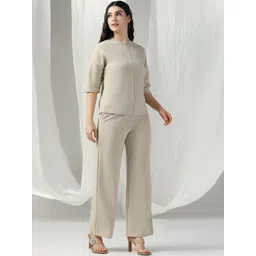 SZN Women Beige Solid Polyester Sweatshirt & Trousers image 3