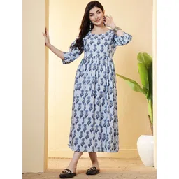 SZN Women Cotton Blue Floral Dress-picture-44