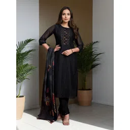 SZN Women Embroidered Chikankari Straight Kurta with Trousers & Dupatta-picture-19