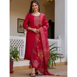 SZN Women Embroidered Regular Chanderi Silk Kurta with Trousers & With Dupatta-picture-20