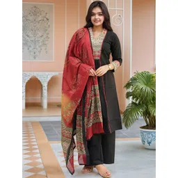 SZN Women Ethnic Motifs Embroidered Panelled Thread Work Kurta with Palazzos & With Dupatta-picture-12