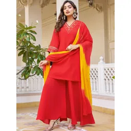SZN Women Ethnic Motifs Embroidered Regular Thread Work Kurta with Palazzos & With Dupatta-picture-38