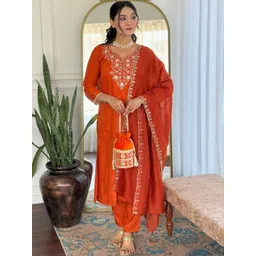 SZN Women Ethnic Motifs Embroidered Regular Thread Work Kurta with Patiala & With Dupatta-picture-12