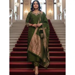 SZN Women Ethnic Motifs Embroidered Regular Thread Work Kurta with Trousers & With Dupatta-picture-15