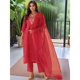 SZN Women Ethnic Motifs Embroidered Regular Thread Work Kurta with Trousers & With Dupatta-picture-23