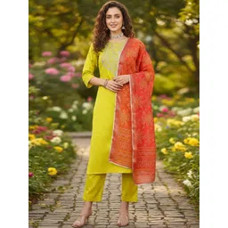 SZN Women Ethnic Motifs Embroidered Regular Thread Work Kurta with Trousers & With Dupatta-picture-32
