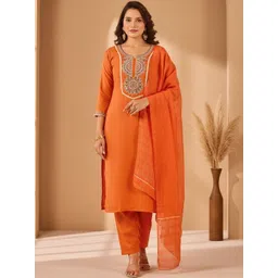 SZN Women Ethnic Motifs Embroidered Regular Thread Work Kurta with Trousers & With Dupatta-picture-22