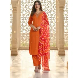 SZN Women Ethnic Motifs Embroidered Regular Thread Work Kurta with Trousers & With Dupatta-picture-14