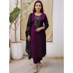 SZN Women Ethnic Motifs Embroidered Regular Thread Work Kurta with Trousers & With Dupatta-picture-37