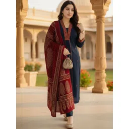 SZN Women Ethnic Motifs Embroidered Regular Thread Work Kurta with Trousers & With Dupatta-picture-29