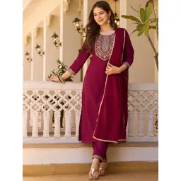 SZN Women Ethnic Motifs Embroidered Regular Thread Work Kurta with Trousers & With Dupatta-picture-19