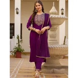 SZN Women Ethnic Motifs Embroidered Regular Thread Work Kurta with Trousers & With Dupatta-picture-18