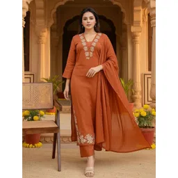 SZN Women Ethnic Motifs Embroidered Regular Thread Work Kurta with Trousers & With Dupatta-picture-27