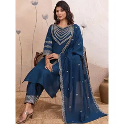 SZN Women Ethnic Motifs Embroidered Regular Thread Work Kurta with Trousers & With Dupatta-picture-35