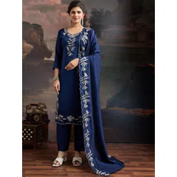 SZN Women Ethnic Motifs Embroidered Regular Thread Work Kurta with Trousers & With Dupatta-picture-34