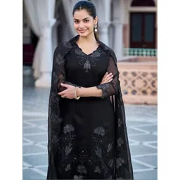 SZN Women Ethnic Motifs Embroidered Regular Thread Work Kurta with Trousers & With Dupatta image 2