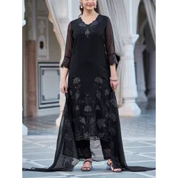 SZN Women Ethnic Motifs Embroidered Regular Thread Work Kurta with Trousers & With Dupatta image 3