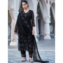 SZN Women Ethnic Motifs Embroidered Regular Thread Work Kurta with Trousers & With Dupatta image 5