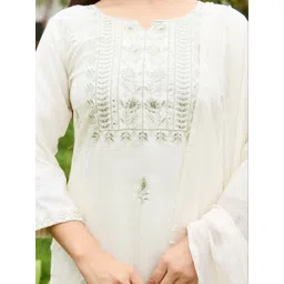SZN Women Ethnic Motifs Embroidered Regular Thread Work Kurta with Trousers & With Dupatta image 5
