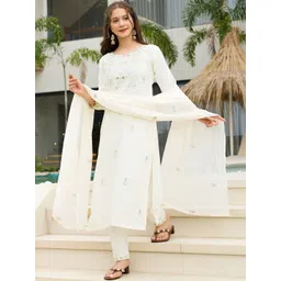 SZN Women Ethnic Motifs Embroidered Regular Thread Work Kurta with Trousers & With Dupatta image 1