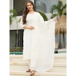 SZN Women Ethnic Motifs Embroidered Regular Thread Work Kurta with Trousers & With Dupatta image 4