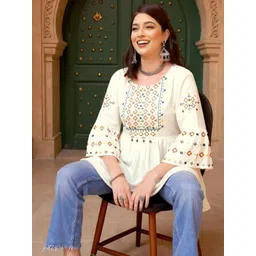 SZN Women Ethnic Motifs Embroidered Round Neck Bell Sleeve Top-picture-27