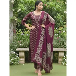 SZN Women Ethnic Motifs Printed Regular Pure Cotton Kurta with Trousers & With Dupatta-picture-24