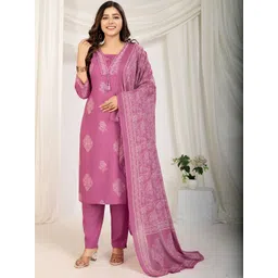 SZN Women Ethnic Motifs Printed Regular Thread Work Pure Cotton Kurta with Trousers & With Dupatta-picture-21