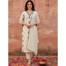 SZN Women Ethnic Motifs Printed Thread Work Pure Cotton Kurta With Trousers & Dupatta-picture-20