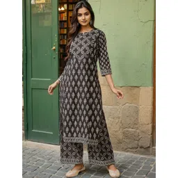 SZN Women Floral Embroidered Regular Sequinned Pure Cotton Kurta with Palazzos-picture-31