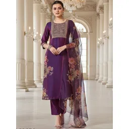 SZN Women Floral Embroidered Regular Thread Work Kurta with Trousers & With Dupatta-picture-18