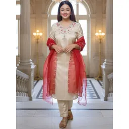 SZN Women Floral Embroidered Regular Thread Work Kurta with Trousers & With Dupatta-picture-23