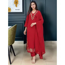 SZN Women Floral Embroidered Regular Thread Work Kurta with Trousers & With Dupatta-picture-22