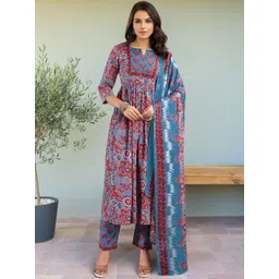 SZN Women Floral Printed Regular Anarkali Kurta with Trousers & Dupatta-picture-29