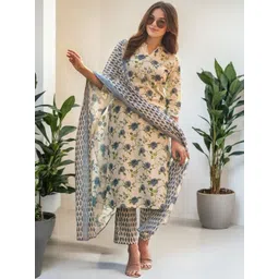 SZN Women Floral Printed Regular Pure Cotton Kurta Set With Dupatta-picture-31