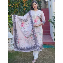 SZN Women Floral Printed Regular Pure Cotton Kurta with Trousers & With Dupatta-picture-36