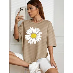 SZN Women Floral Printed Round Neck Cotton Oversized T-shirt-picture-38