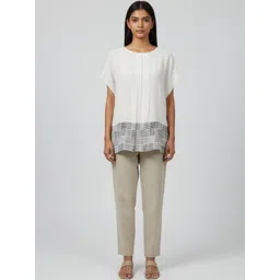 SZN Women Off-White Printed Round Neck Cotton Top-picture-17