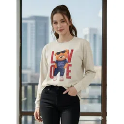 szn Women Printed Round Neck Pure Cotton Beige T-Shirt-picture-15