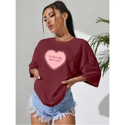 szn Women Printed Round Neck Pure Cotton Maroon T-Shirt-picture-11