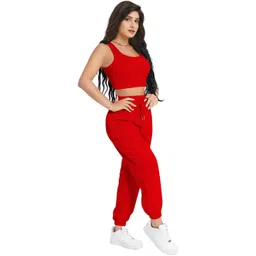 SZN Women Red Pure Cotton Scoop Neck Solid Sleeveless Co-Ords Set image 2