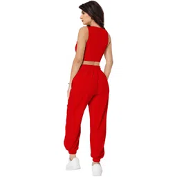 SZN Women Red Pure Cotton Scoop Neck Solid Sleeveless Co-Ords Set image 3