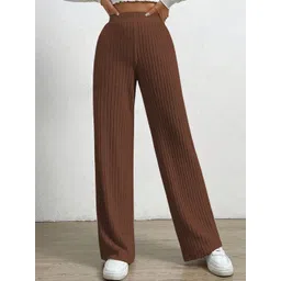 SZN Women Relaxed Straight Leg High-Rise Easy Wash Lycra Trousers-picture-31