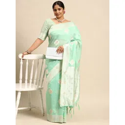 Sztori Ethnic Motifs Zari Linen Blend Banarasi Saree-picture-37